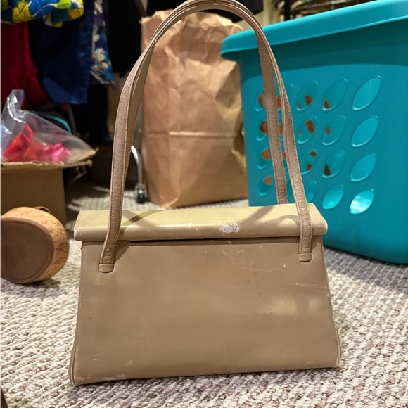 Vintage Judith Leiber for Bonwit Teller Double-Gusset Frame Bag — Taupe Leather - Picture 2 of 16